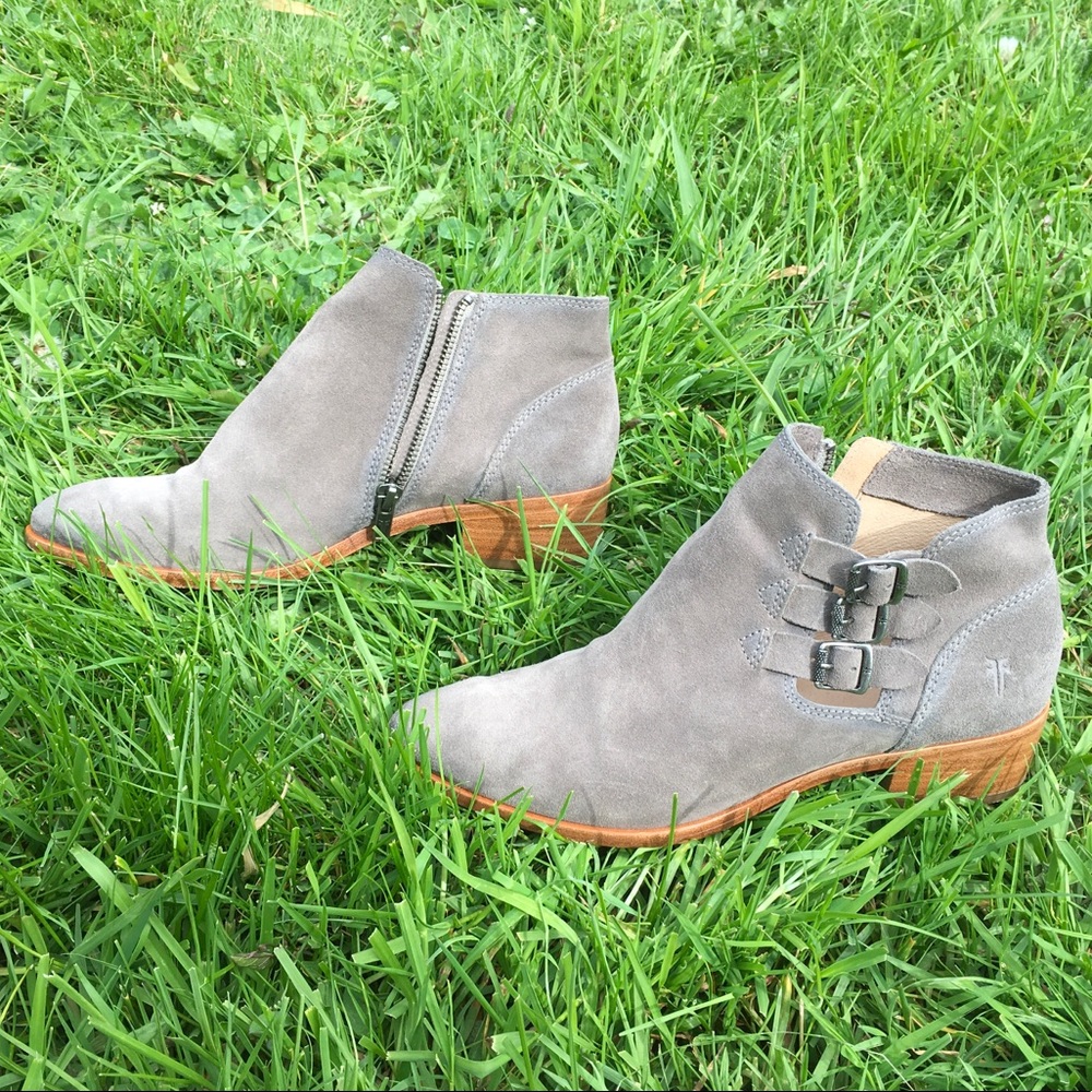 Frye Ray Belted Suede Ankle Booties
